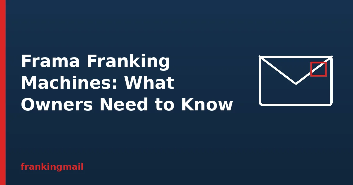 Envelope illustration with the heading Frama Franking Machines, a guide for current owners