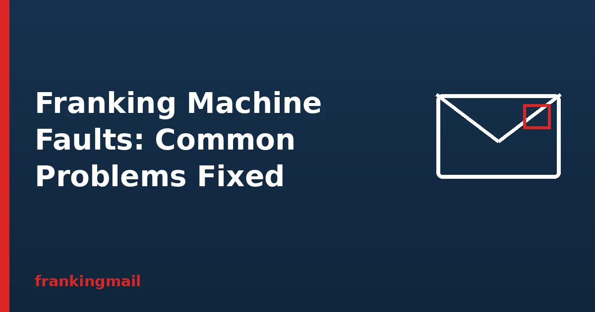 Envelope illustration with the heading Franking Machine Faults, with common problems and fixes