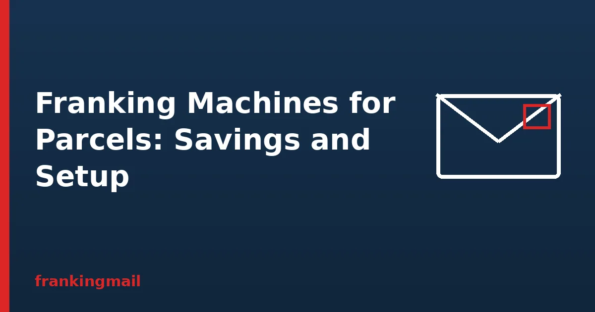 Envelope illustration with the heading Franking Machines for Parcels, covering savings and setup
