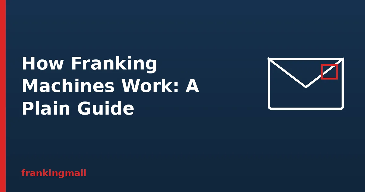 Envelope illustration with the heading How Franking Machines Work, a plain step by step guide