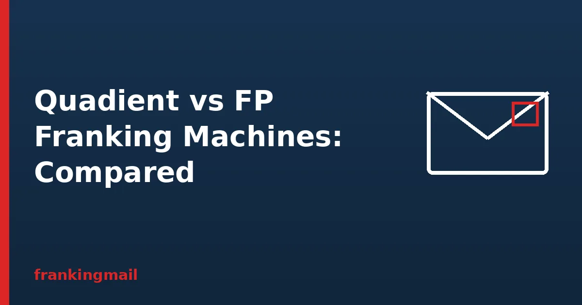 Envelope illustration with the heading Quadient vs FP, comparing two franking machine brands