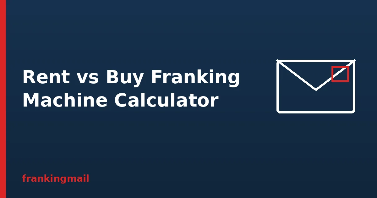 Envelope illustration with the heading Rent vs Buy Franking Machine Calculator, comparing total costs
