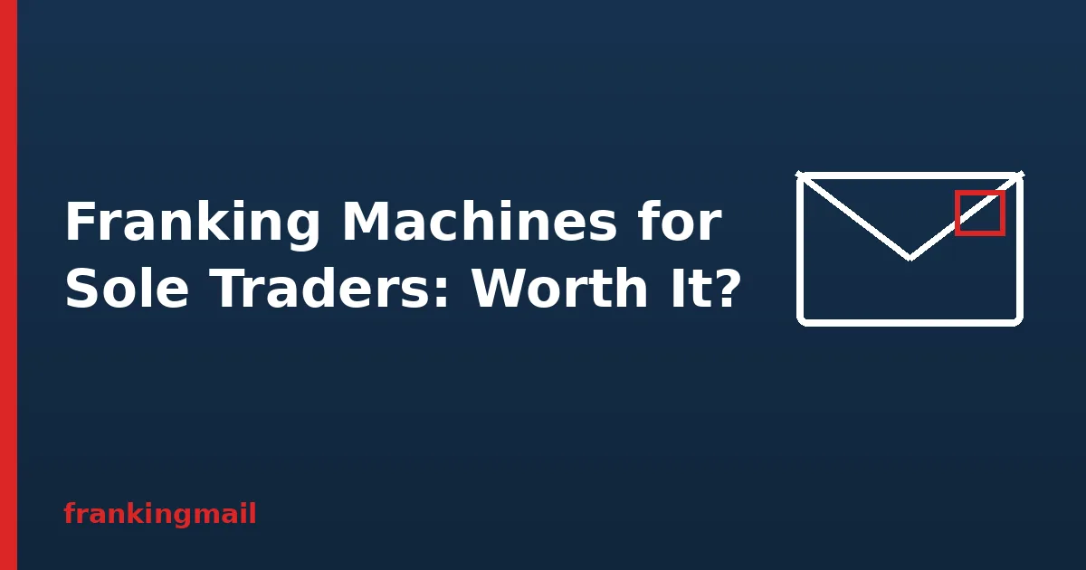 Envelope illustration with the heading Franking Machines for Sole Traders, asking whether one is worth it